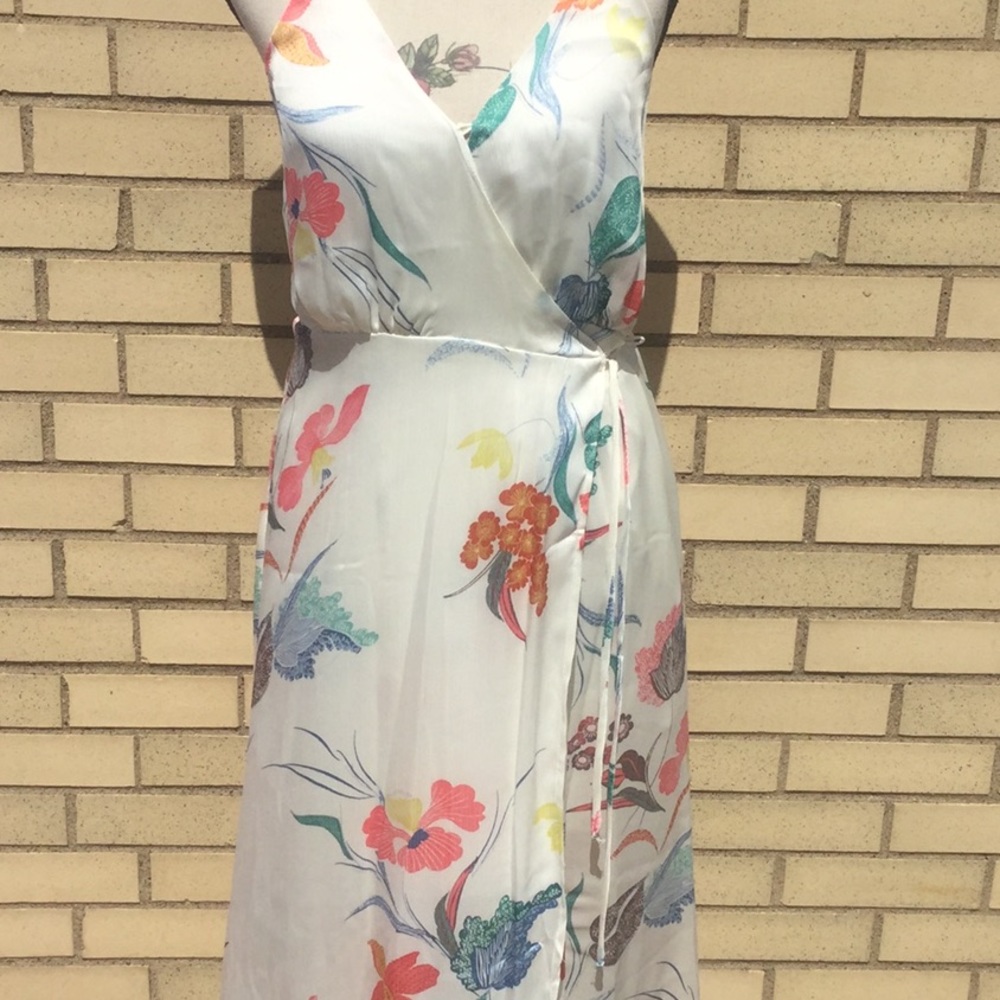 OFF WHITE WATERCOLOR FLORAL WRAP MIDI DRESS - Picture 3 of 8